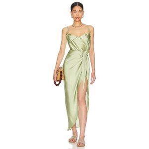 Baobab Collection Satin Midi Dress in Light Green